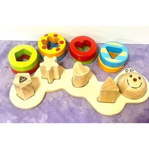 Shape Sorting Caterpillar - wooden - teaches shapes, colors, patterns and fun!
